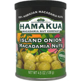 Jar of island onion macadamia nuts in a jar with image