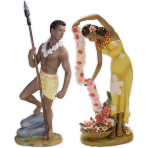 Hawaiian "Cascading Lei and Spearman" Porcelain Figurines - The Hawaii Store