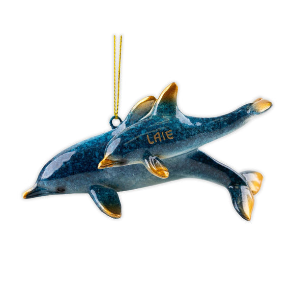 HI-Gloss Resin Dolphin with Baby Ornament - The Hawaii Store