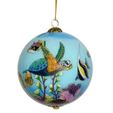 Hand-Painted "Honu and Tropical Fish" Glass Christmas Ornament