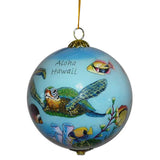 Hand-Painted "Honu and Tropical Fish" Glass Christmas Ornament