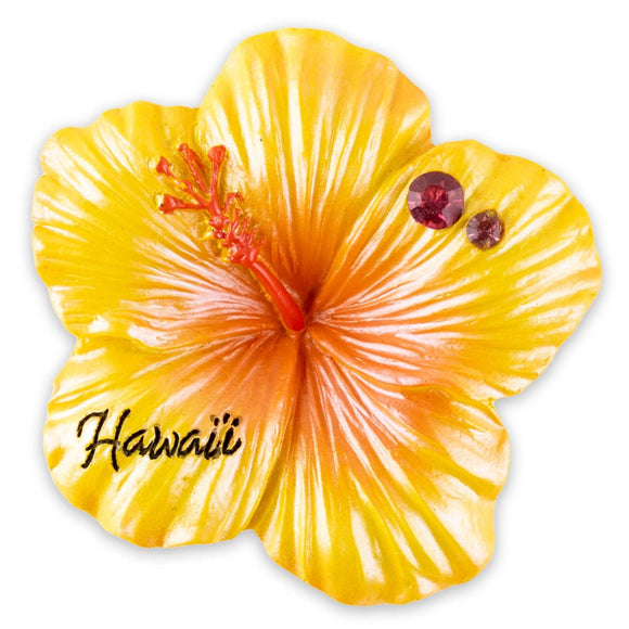 Hand-Painted Hibiscus Refrigerator Magnet- Yellow 