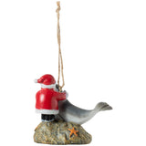 Hand-painted Resin Santa with Seal Christmas Ornament - The Hawaii Store