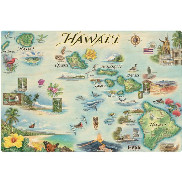 Hawaii Map Single Panel Wood Sign - The Hawaii Store