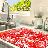 "Hibiscus Floral" Microfiber Drying Mat- Red 