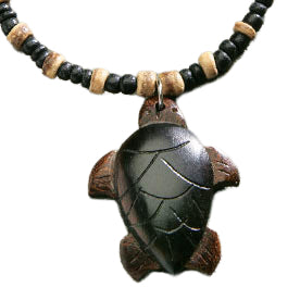 Wooden Honu (Sea Turtle) Necklace With Beaded Cord