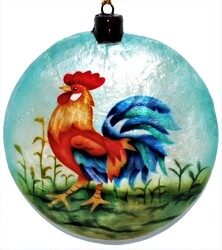 Kubla Crafts "Rooster" Capiz Holiday Ornament