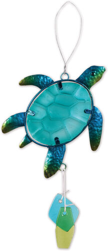 Sunset Vista Metal Sea Turtle Ornament  with Hanger and Tokens