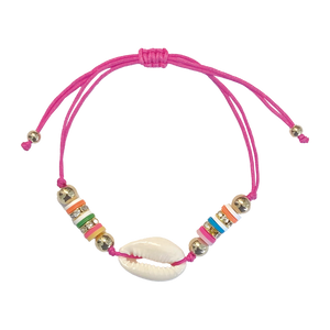 Clay Disk & Cowrie Shell Pink Corded Bracelet