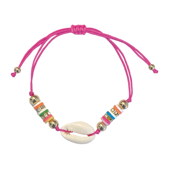 Clay Disk & Cowrie Shell Pink Corded Bracelet