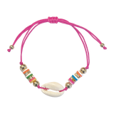 Clay Disk & Cowrie Shell Pink Corded Bracelet