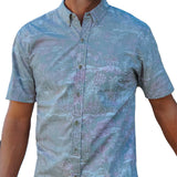 Model Wearing Kahala "The Country" Men's Aloha Shirt- Teal