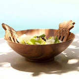 Authentic Carved Kamani Wood Pineapple Salad Hands Shown with Optional Salad Bowl