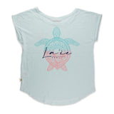 Pacific Creation "Sunrise Turtle" Ladies Tee Shirt- Sky Blue