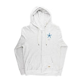 Grey Hoodie with zipper down the front with a blue starfish on the left side