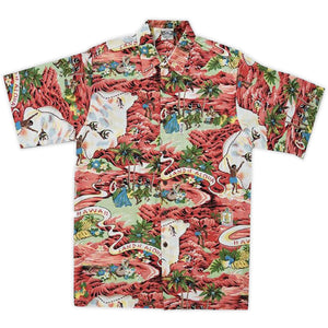 Men's Classic Cotton Blend Aloha Shirt- Land of Aloha Red.