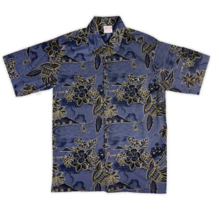 Men's Cotton Hawaii Gold Aloha Shirt- Charcoal