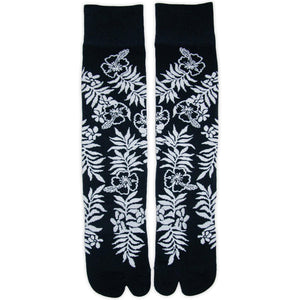 Mini Tahitian Split-toe Crew Socks, Low-cut black and white