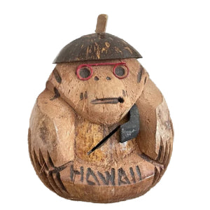 Carved Hawaiian Coconut Wood Tiki Monkey with Glasses Piggy Bank 