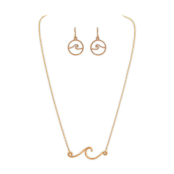Rain Jewelry Gold Rip Curl Waves Necklace & Earrings Set - The Hawaii Store