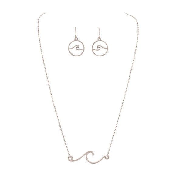 Silver Rip Curl Waves Necklace and Earrings Set - The Hawaii Store