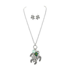 Rain Jewelry Silver Blue Bead Turtle Necklace and Earrings Set - The Hawaii Store