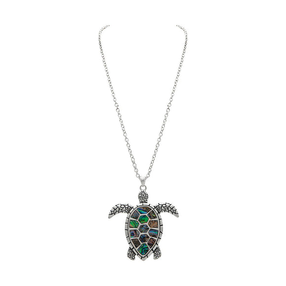 Rain Jewelry Large Silver Tone Abalone Sea Turtle Necklace - The Hawaii Store