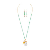 Gold & Green Bead with White Marble Pendant Necklace and Earrings Set - The Hawaii Store