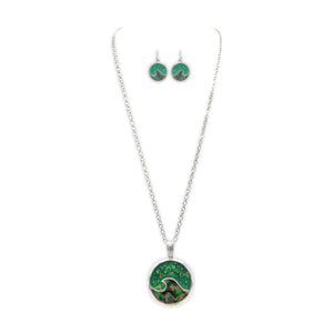 Rain Jewelry Opal Abalone Inlay Wave Pendant & Earrings Set - The Hawaii Store