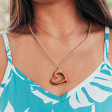 Open Heart Hawaiian Koa Necklace with Natural Cord