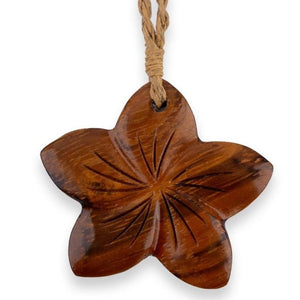 Koa Wood Hibiscus Flower Necklace with Natural Cord.