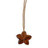 Koa Wood Hibiscus Flower Necklace with Natural Cord.