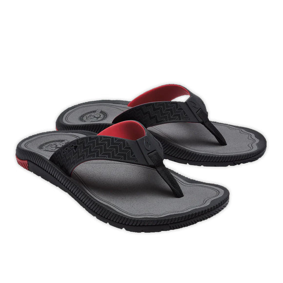 Pair of Olukai Awiki Men's Beach Sandals- Black 