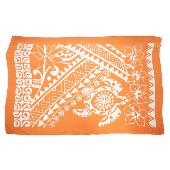 Orange and white Tahiti Turtle print sarong