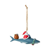 Santa Riding a Shark Christmas Ornament