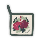 Quilted Hibiscus Potholder- Burgundy 