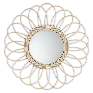Sunburst Mirror with Circular Rattan Border