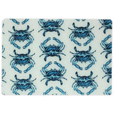 Square trivet designed with blue crabs.