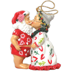 "Santa Kissing Mrs. Santa" Hand-painted Hawaiian Christmas Ornament - The Hawaii Store
