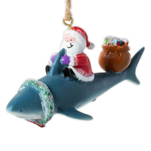 Santa Riding a Shark Christmas Ornament - The Hawaii Store