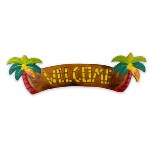 Hand-Painted "Welcome" with Coconut Palms Wood Sign- 21''