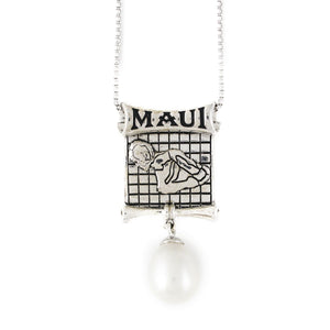 Sterling Silver White Pearl "Maui Map" Pendant with 18-Inch Chain