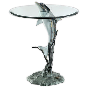 "Surfacing Dolphin" Aluminum and Glass End Table 