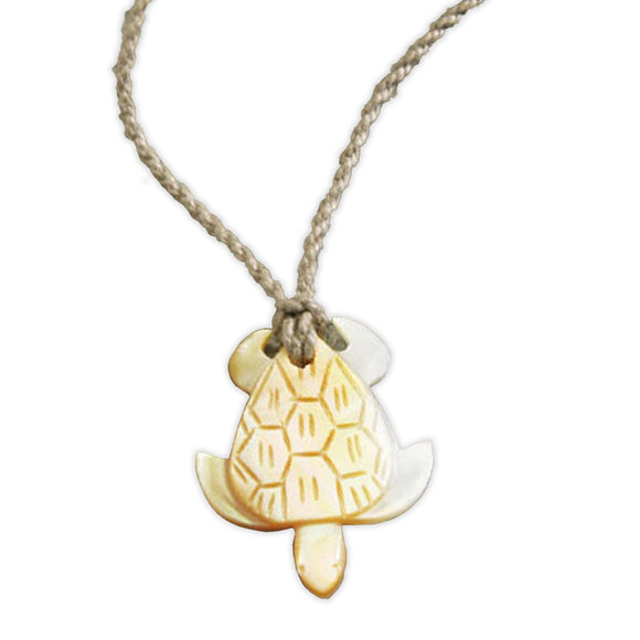 Mother of Pearl Sea Turtle Necklace with Twisted Cord