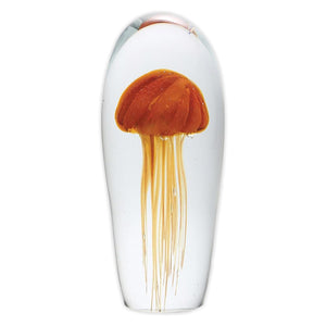 Tall Glass Jellyfish Paperweight - Orange Glow 