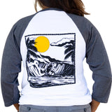 Polynesian Cultural Center "Sun Surfer" Raglan Tee Shirt- White/Heather Charcoal