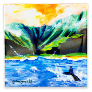 Visions of the Tropics "NaPali Whale Tale" Tile- 4.25'' Square