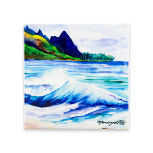 Visions of the Tropics "Tunnel Beach" Ceramic Tile- 4.25''