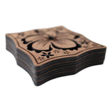Laser- etched Pua Wood Coaster Set, 4-pieces in packaging Side View