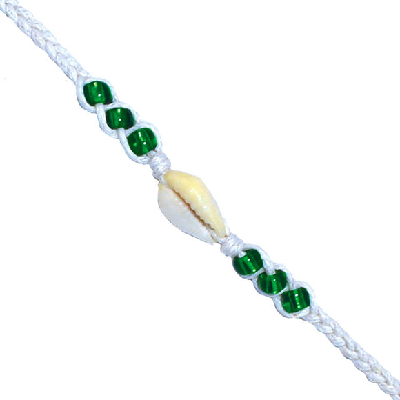 VivaLife Linen Cowry Wishlet Bracelet with Green Beads